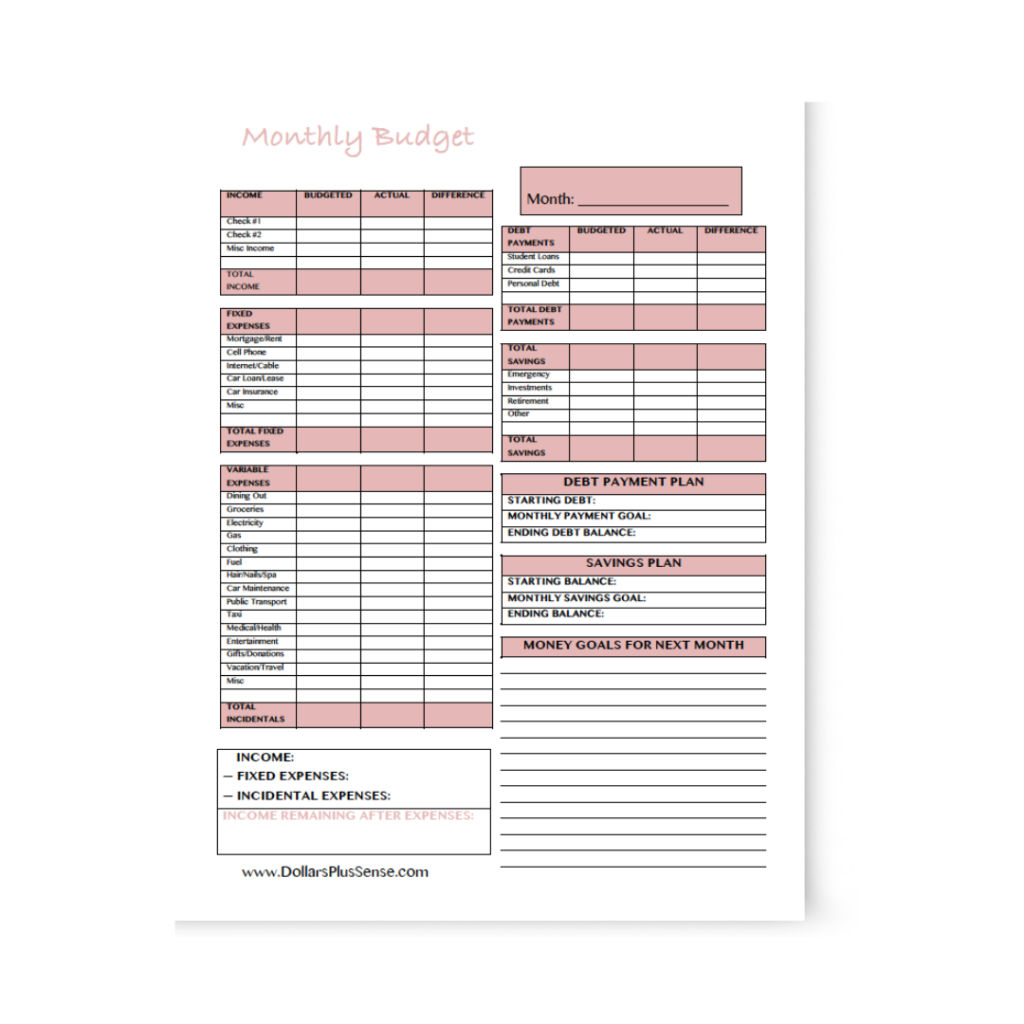 Monthly Budget Printable