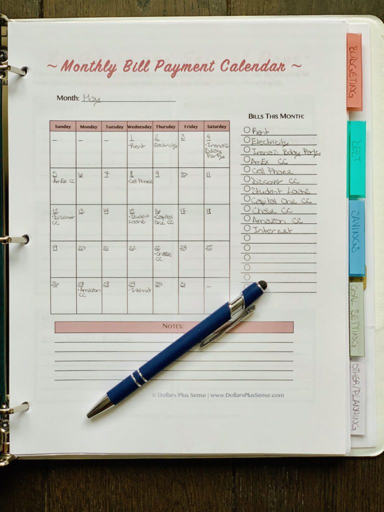 Budget Organization Monthly Calendar