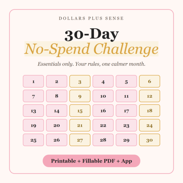 30-Day No-Spend Challenge cover from Dollars Plus Sense