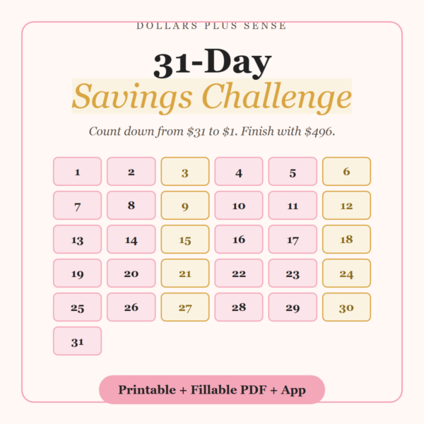 31-Day Savings Challenge cover from Dollars Plus Sense