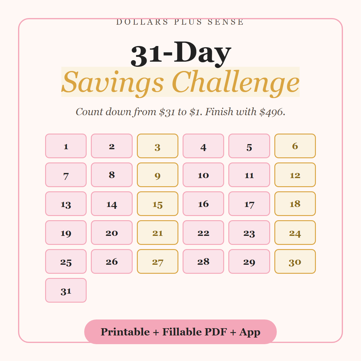 31-Day Savings Challenge cover from Dollars Plus Sense