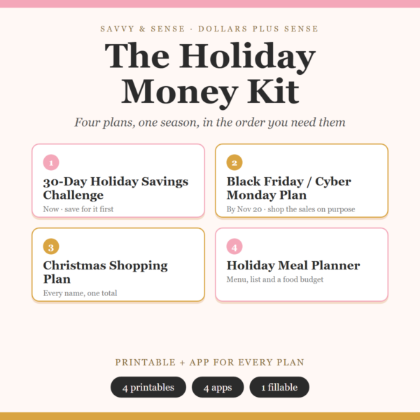 The Holiday Money Kit: Savings Challenge + Black Friday, Christmas & Meal Plans (Printable + App)