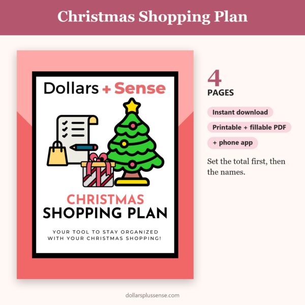 Christmas Shopping Plan cover with page count, instant download and app badges